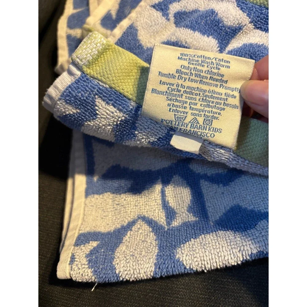 Pottery barn Y2K 2008 bath towel wash cloth set blue fish cotton turkey